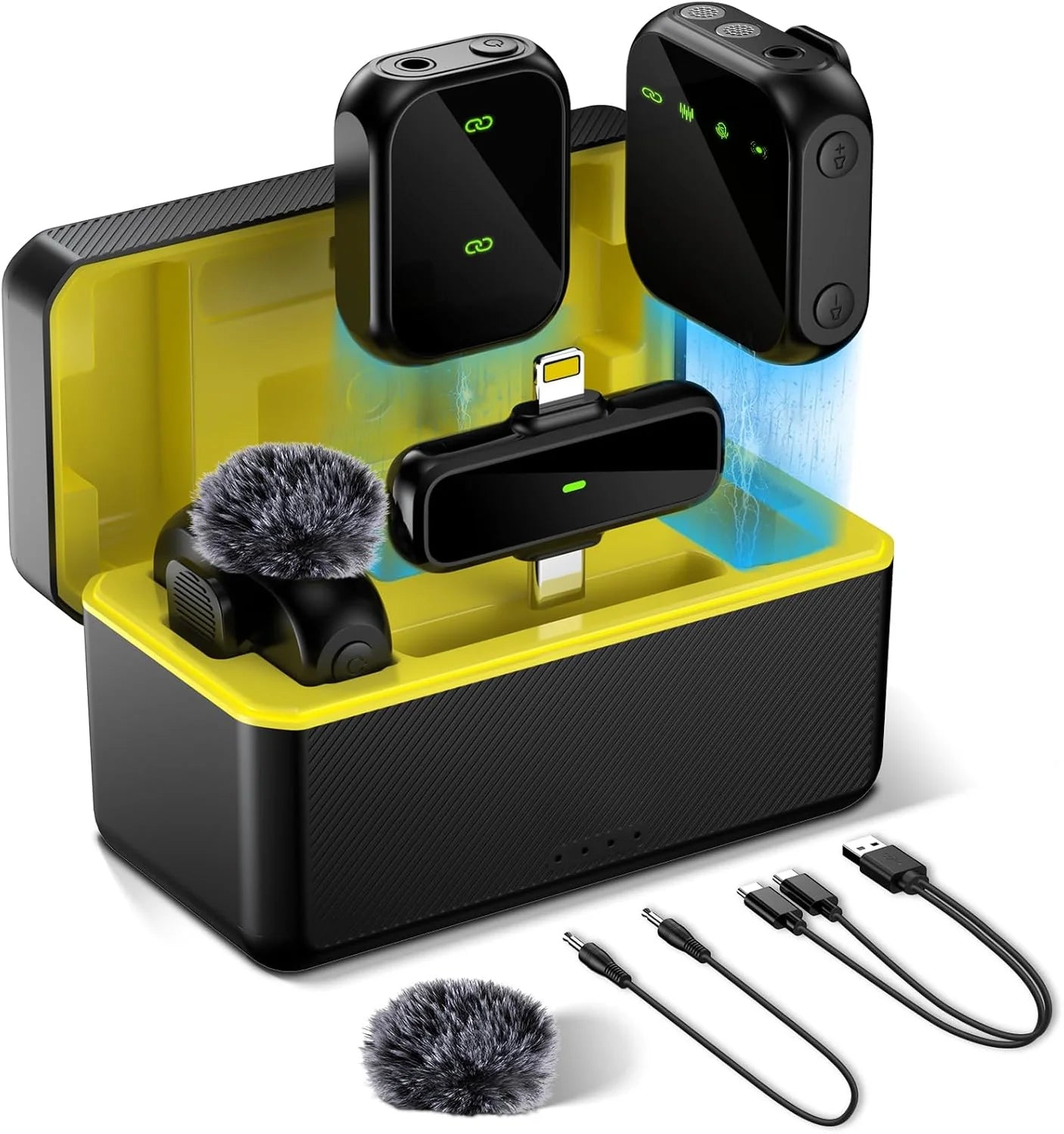 Micro Cravate Sans Fil 2.4GHz (2 Émetteurs + 1 Récepteur + Boîtier de Charge) – 30m, 36H d’Autonomie – iPhone, Android, Caméra, PC