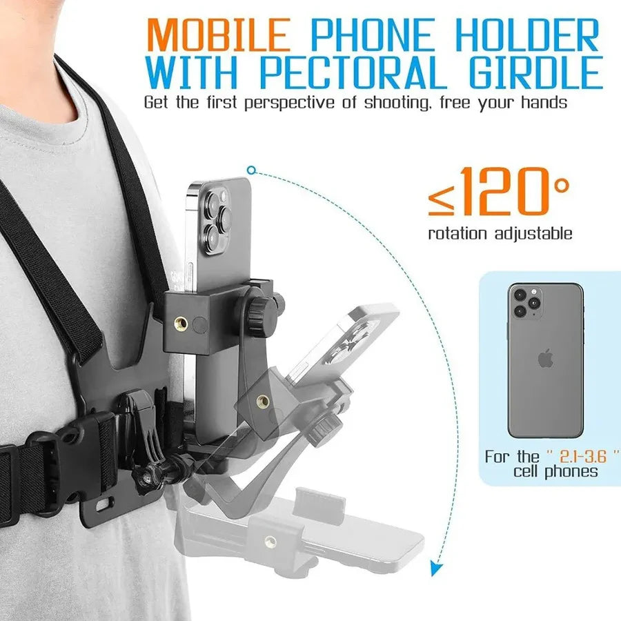 Support Téléphone Réglable avec Sangle de Poitrine - Pour Caméra & Smartphone