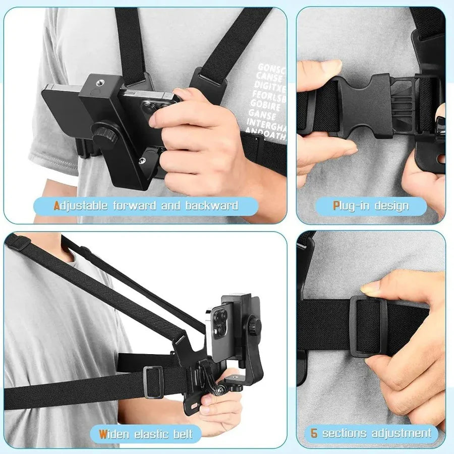Support Téléphone Réglable avec Sangle de Poitrine - Pour Caméra & Smartphone